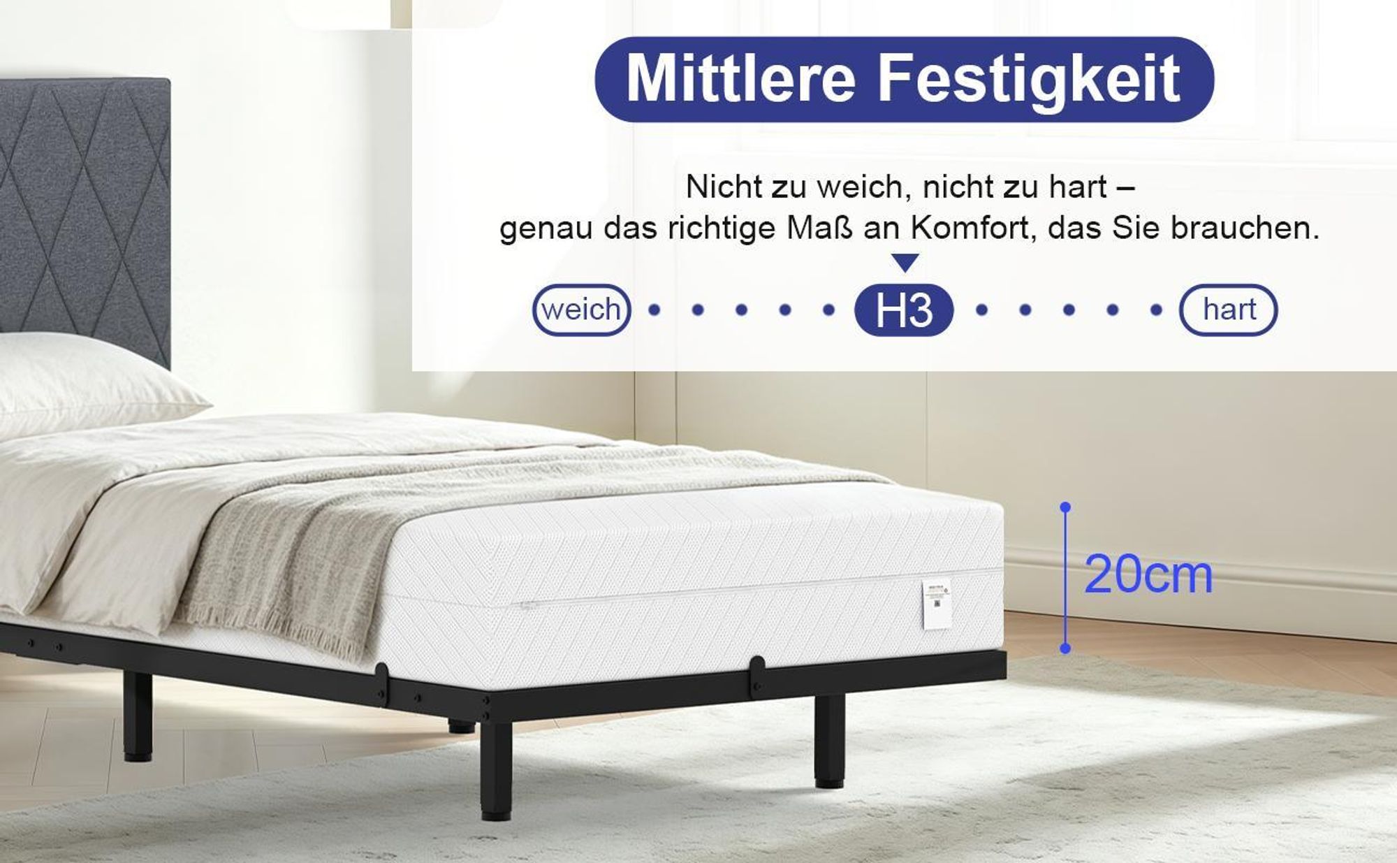 Komfortschaummatratze Wendematratze-90x200 cm/140x200 cm, Höhe 20 cm, 7 Zonen, Härtegrad 3, H3, Schaummatratze, Ergonomische Matratze