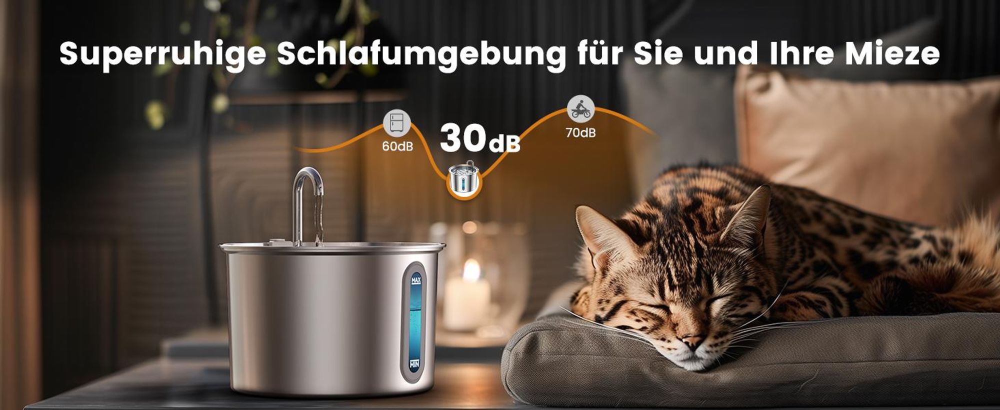 Oneisall – Katzenbrunnen Edelstahl, 2L, Trinkbrunnen für Katzen