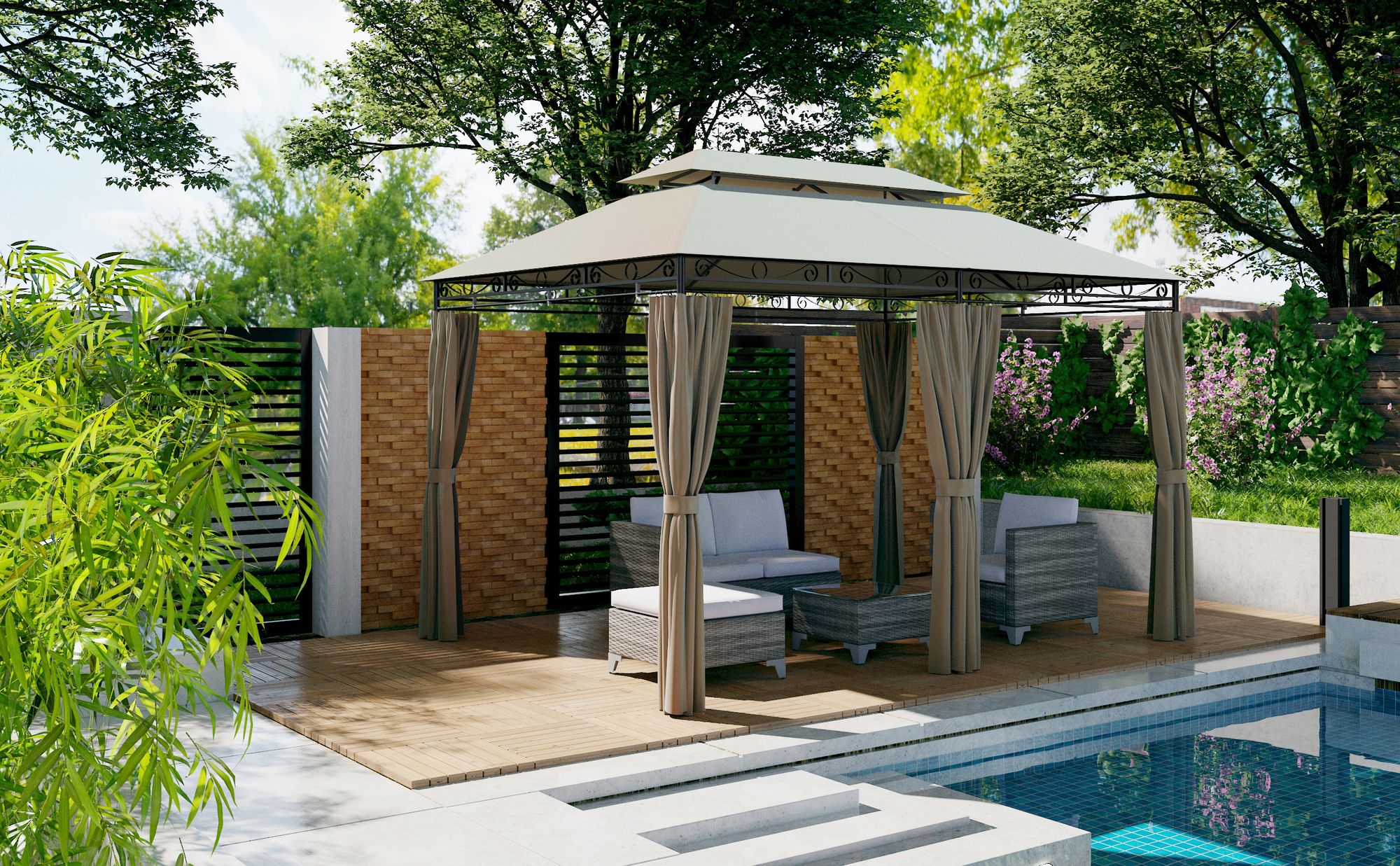 Mondeer Gartenpavillon 3x4m Premium Pavillon Metallrahmen Stabil Wasserdicht Khaki