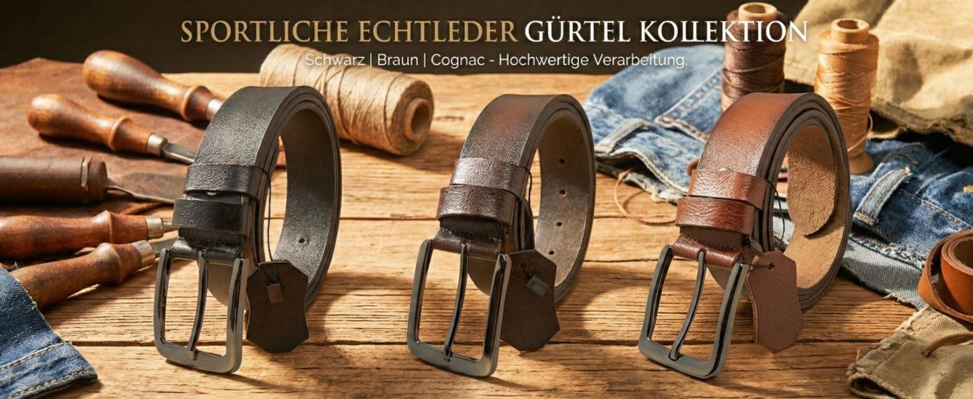 Sportliche Echtleder Gürtel Kollektion in Schwarz, Braun, Cognac.