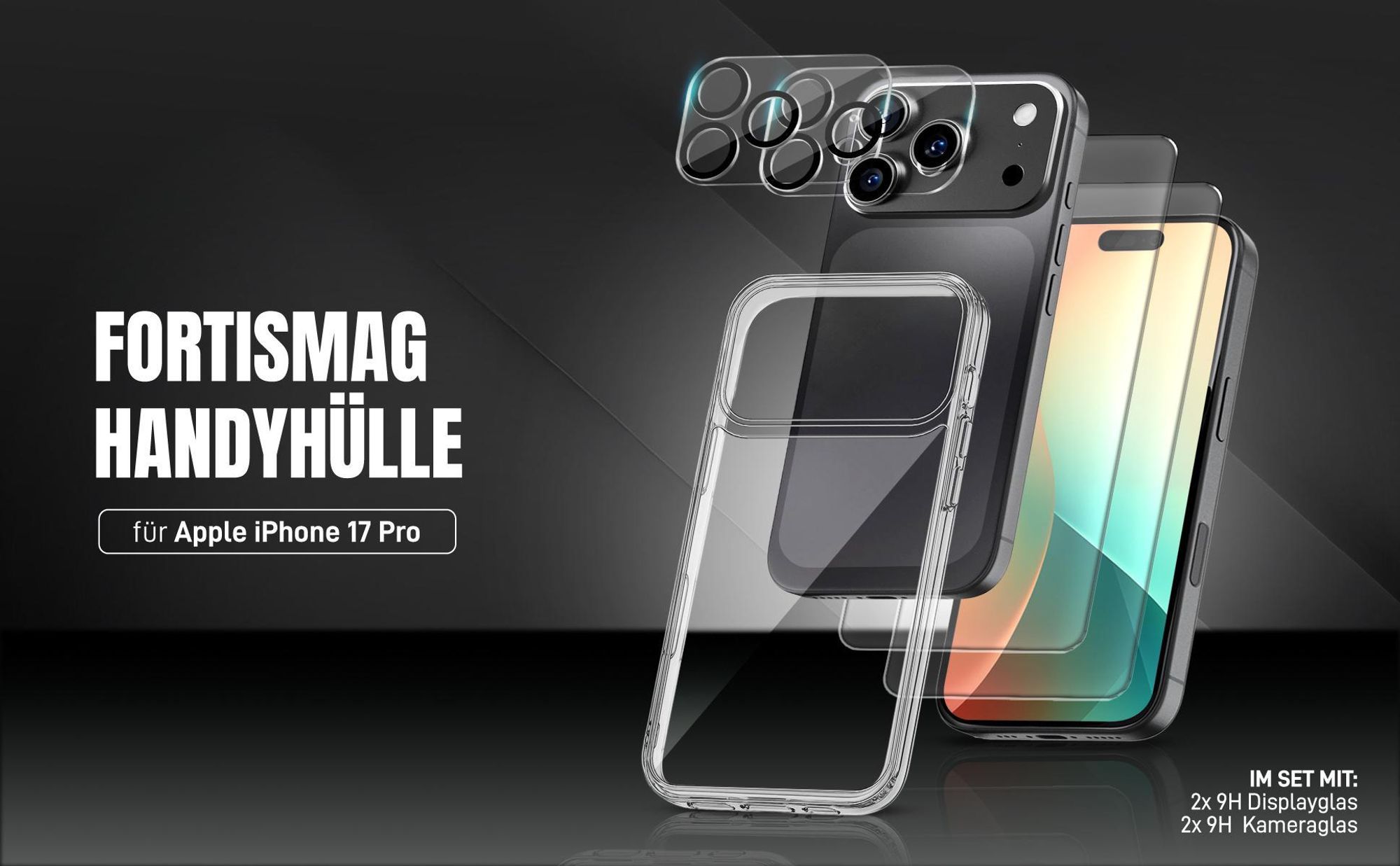 TPU Backcover für Apple iPhone 17 Pro mit 2x Displayglas und 2x Kameraglas