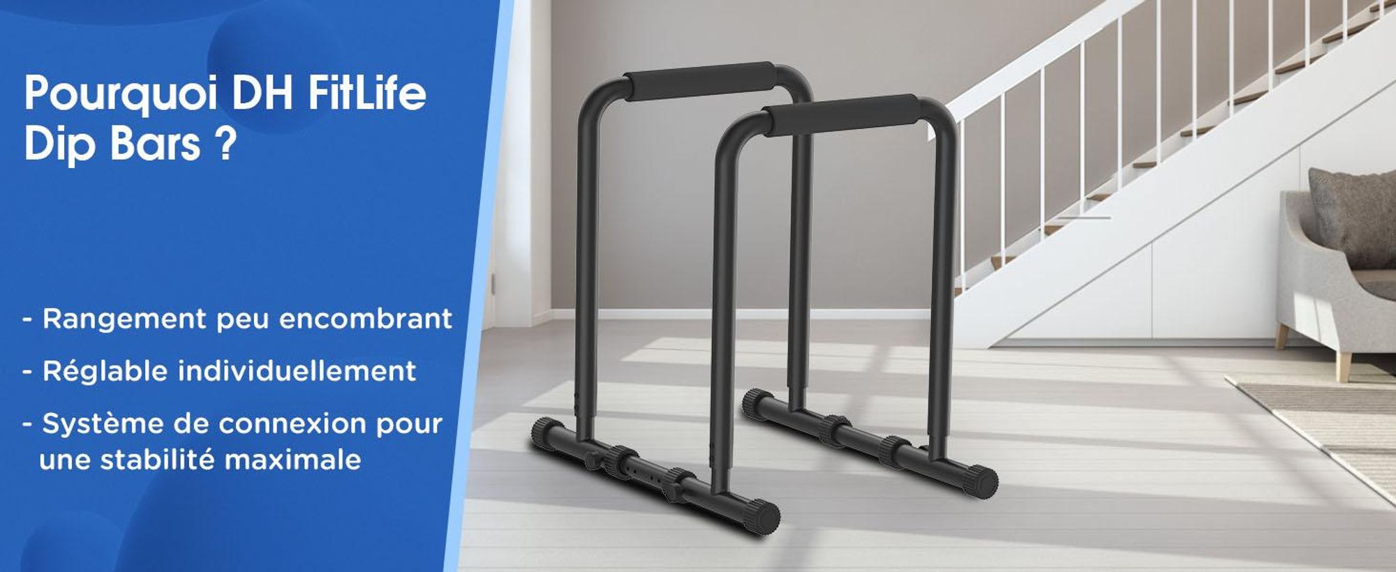 DH FitLife Dip Barren Bars – Station de Dip Réglable 80-100 cm, Équipement de Musculation pour Entraînement à Domicile et Calisthenics