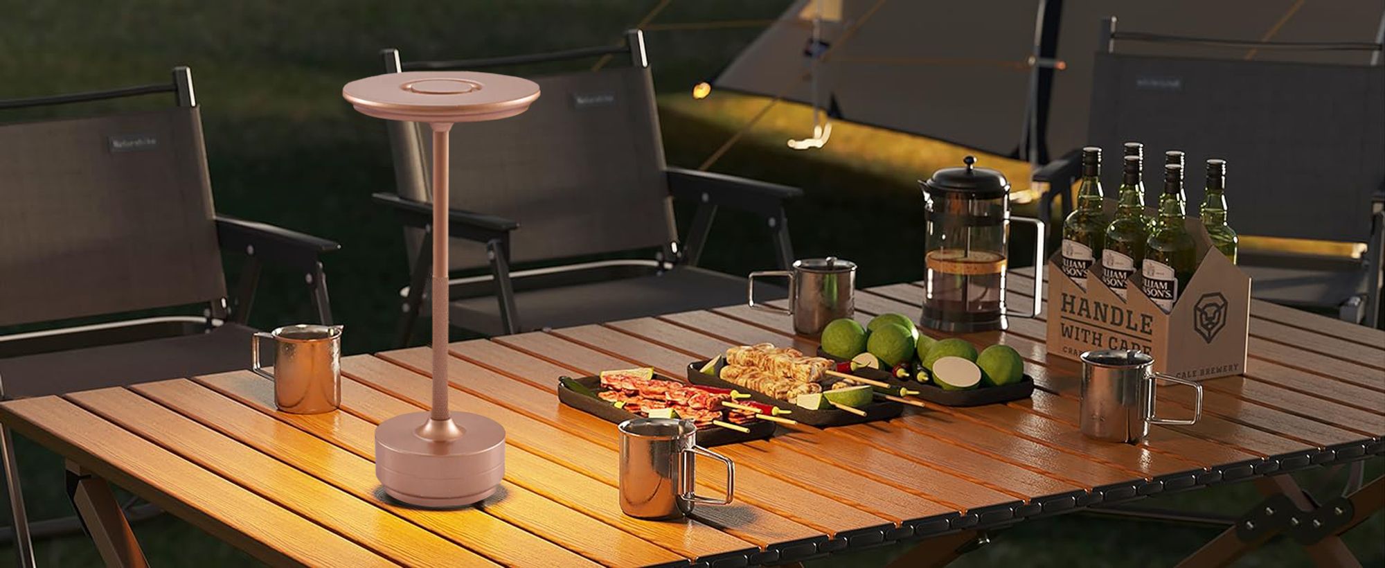 Kabellose dimmbare LED Akku Tischleuchte Touch Tischlampe Lampe Wohnzimmer Nachttischlampen Dreifarbiges Licht Roségold