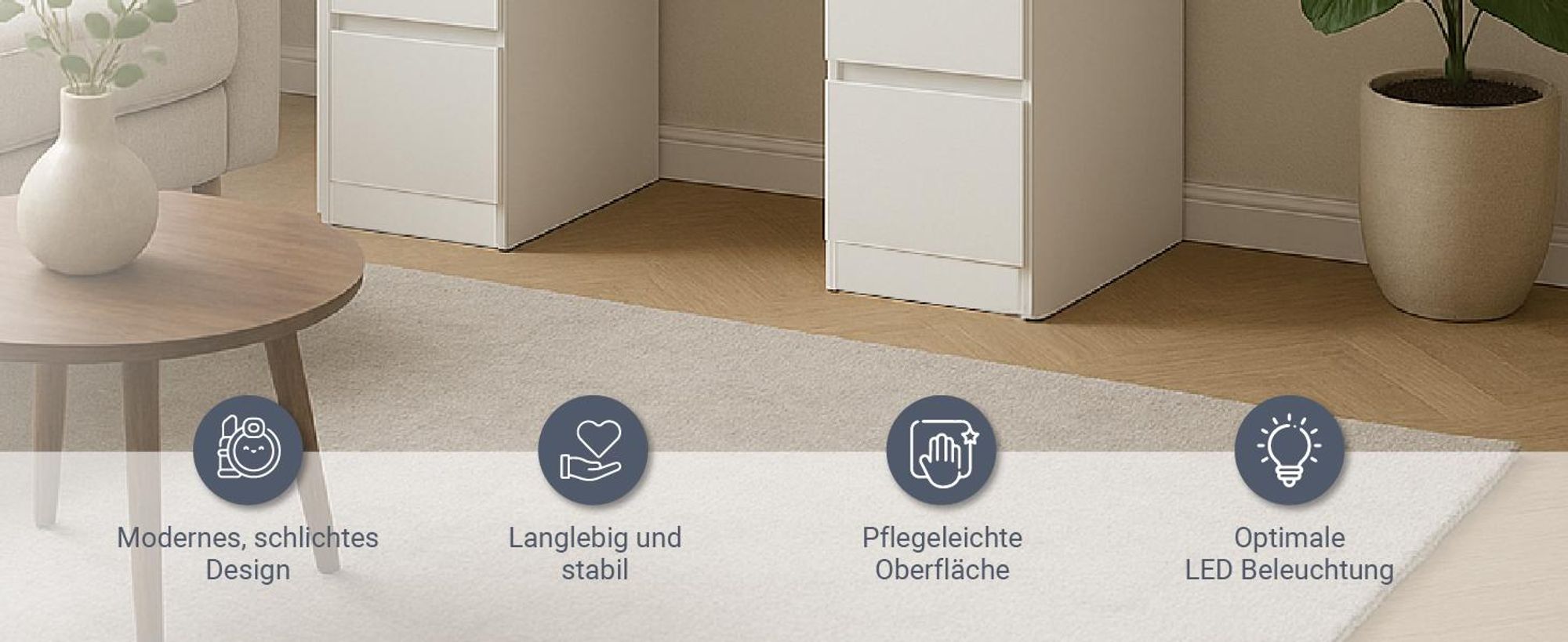 Juskys Schminktisch Lilia mit LED, 7 Schubladen & großem Spiegel – Weiß