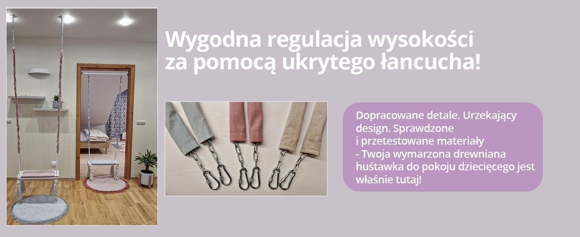 Create for you® - Drewniana Huśtawka dla Dzieci bezpieczna, domowa - duży Bujak dziecięcy, Indoor, Siedzisko miękki materiał, z Regulacją Wysokości - Beż