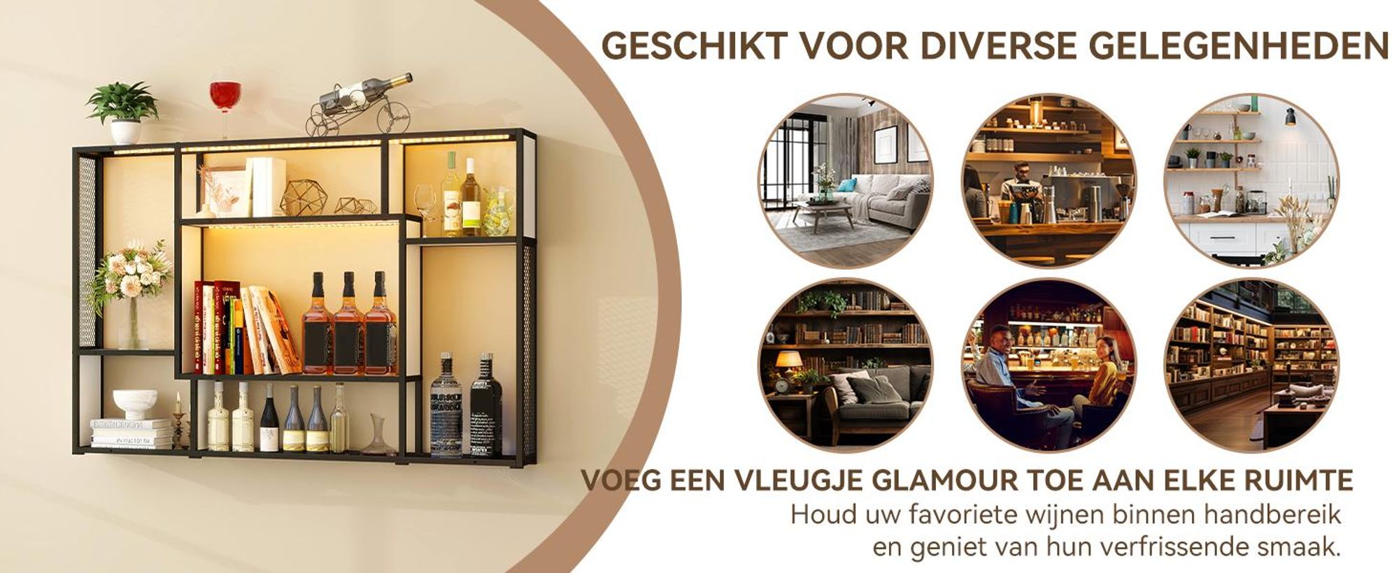 Puluomis wandplank met RGB-verlichting, 120 cm, MDF-houten plank en metalen frame, maximaal 20 kg draagvermogen per vak, geschikt voor wandmontage of als staande plank, wit