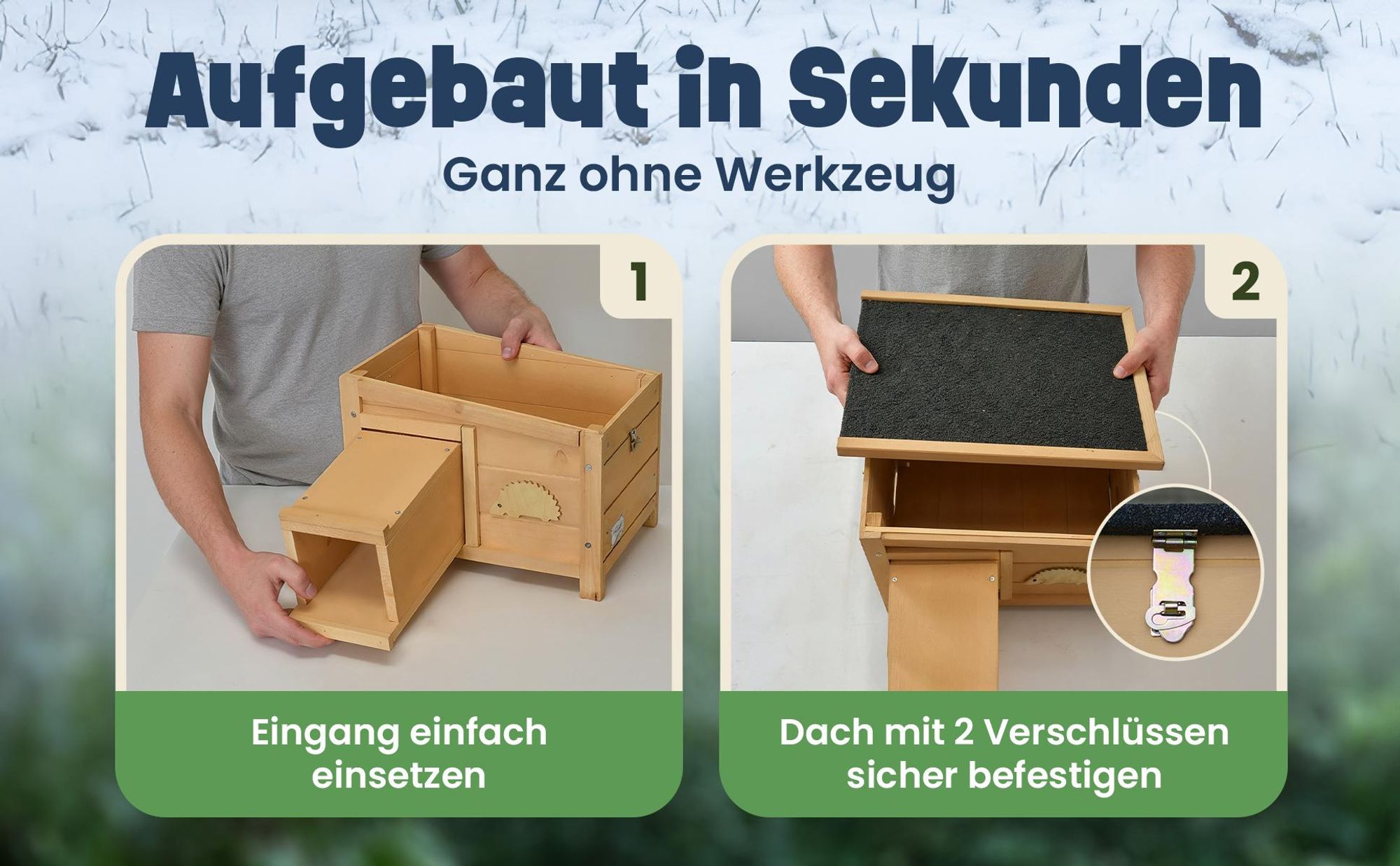 Igelhaus Igelhütte Holz zooprinz Hugo | mit Labyrinth Tunneleingang | Wetterfest Winterfest | Vollholz | 72×28×29 cm Winterquartier