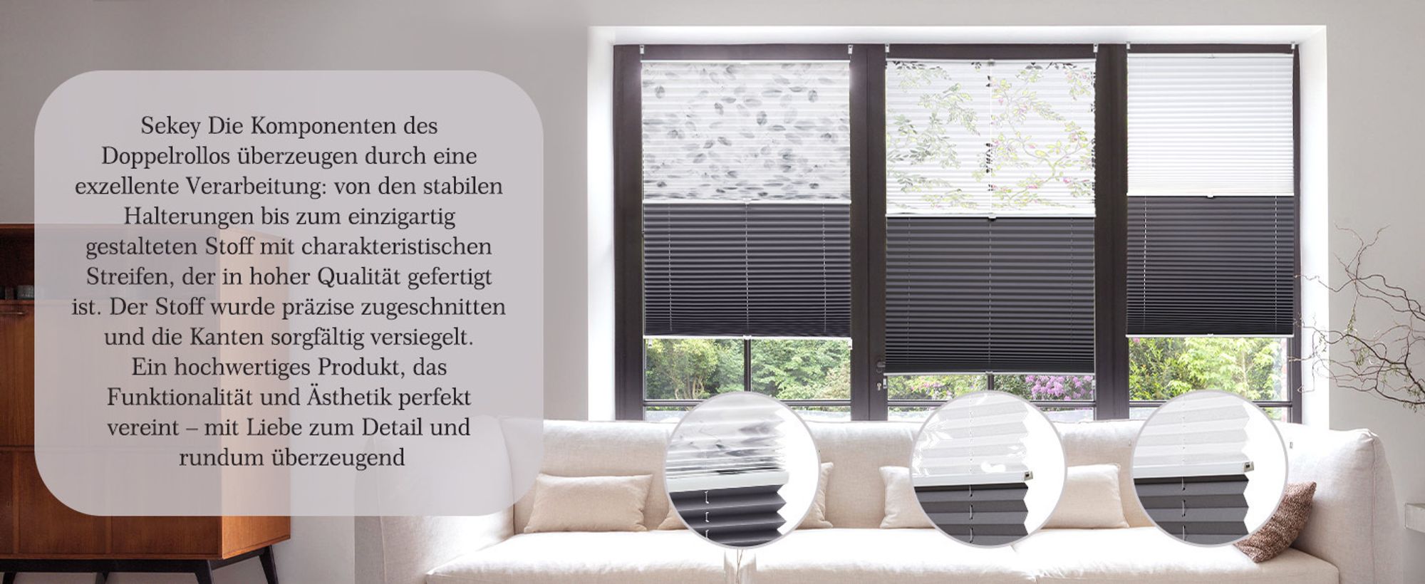 Sekey Plissee Ohne Bohren 60×120 cm Plisseerollo Klemmfix Doppelplissee Day+Night 100% Verdunkelung mit Lichtdurchlässig Ausbrenner-Muster Faltrollo