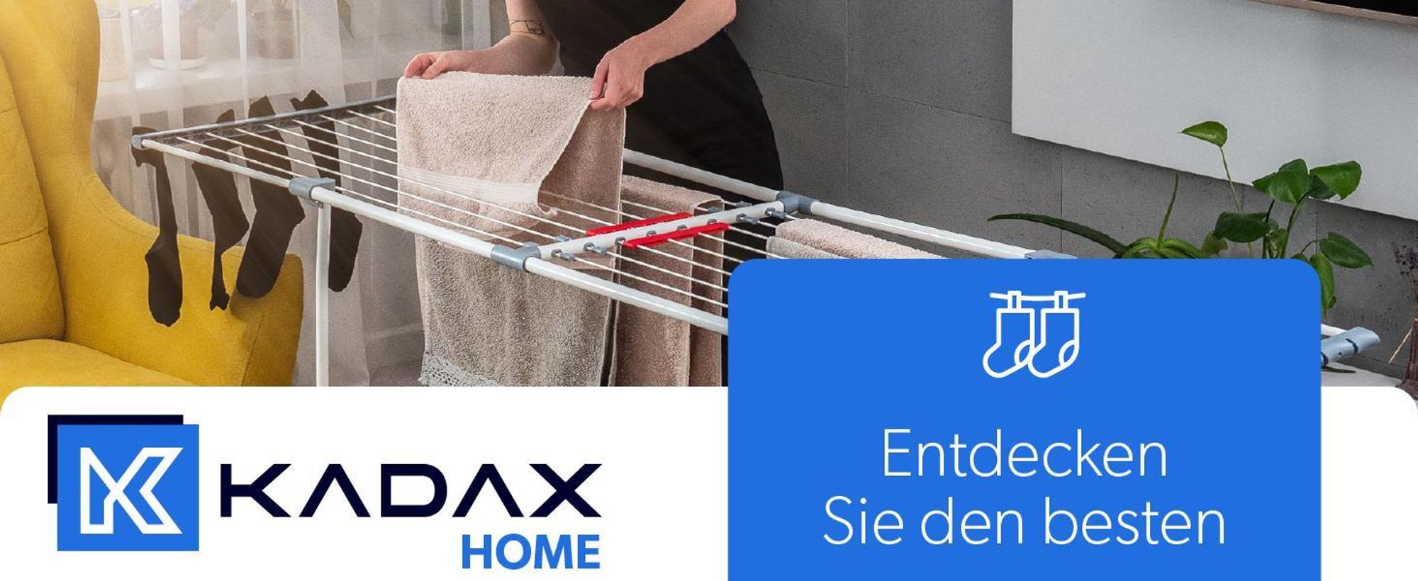 KADAX Wäscheständer "Eloie", großer Trockenleinenlänge, Grau, 110-196 cm