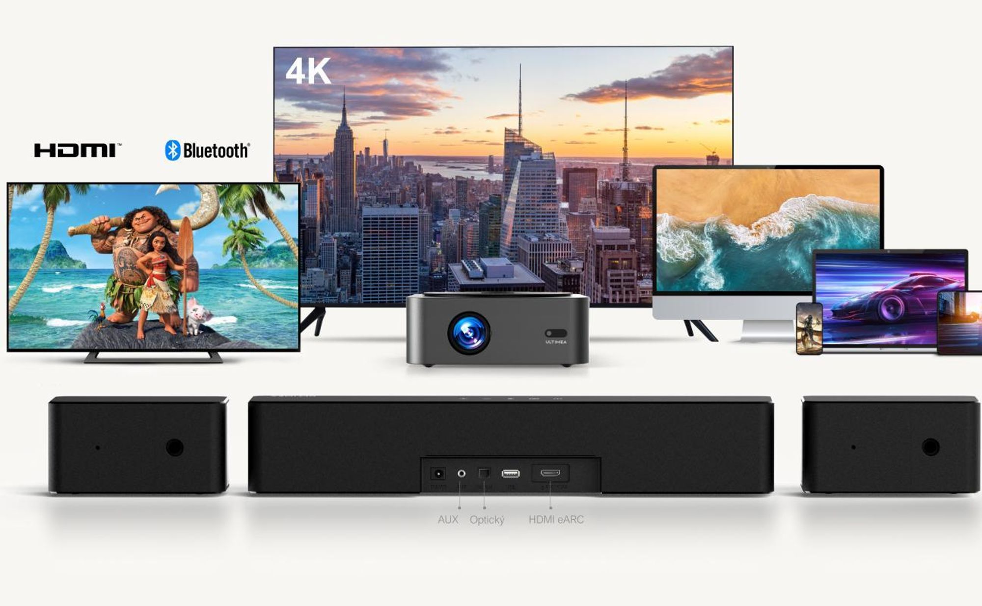 ULTIMEA 5.1 Dolby Atmos Soundbar, 3D prostorový zvukový systém Soundbar pro televizory, TV reproduktory pro domácí kino s nastavitelnými basy