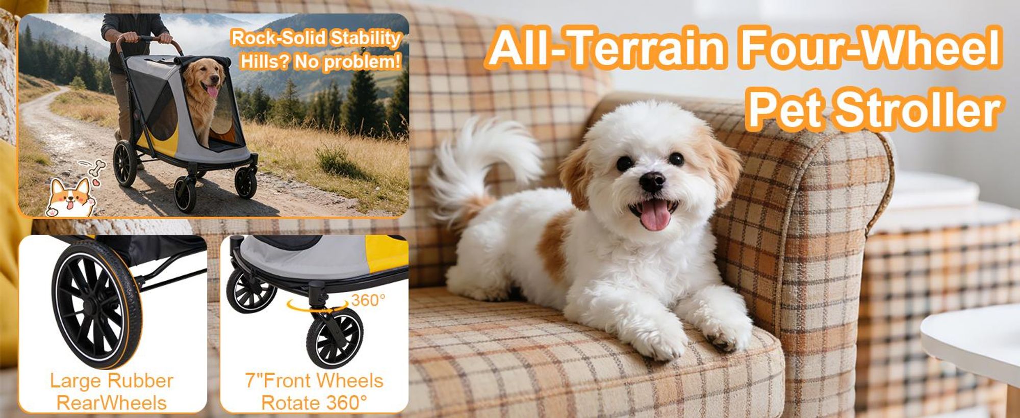 WISFOR Hundebuggy Faltbar, Hundewagen, Hundeanhänger Hundetasche mit verstellbar Griff