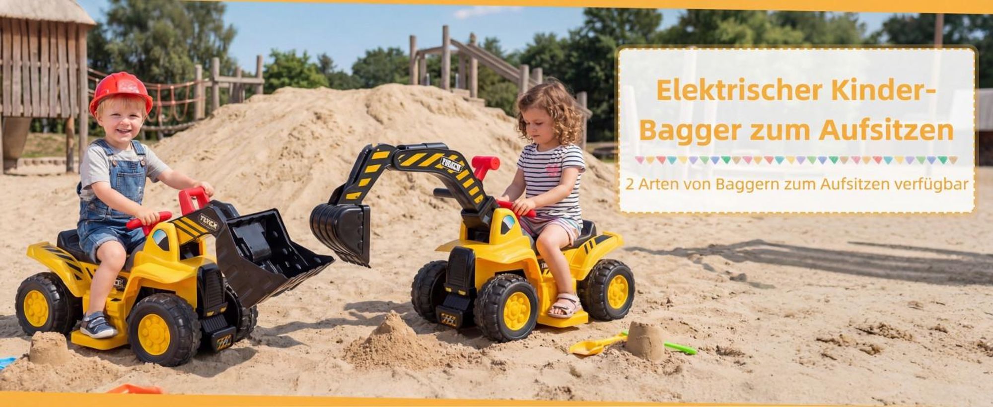 COSTWAY 6V Sitzbagger, Kinderauto Elektro mit verstecktem Stauraum & Basketballkorb & Sound & Hupe & 3 Bällen, Bagger zum draufsitzen, Sandbagger Aufsitzbagger, Elektroauto für Kinder ab 2 Jahren