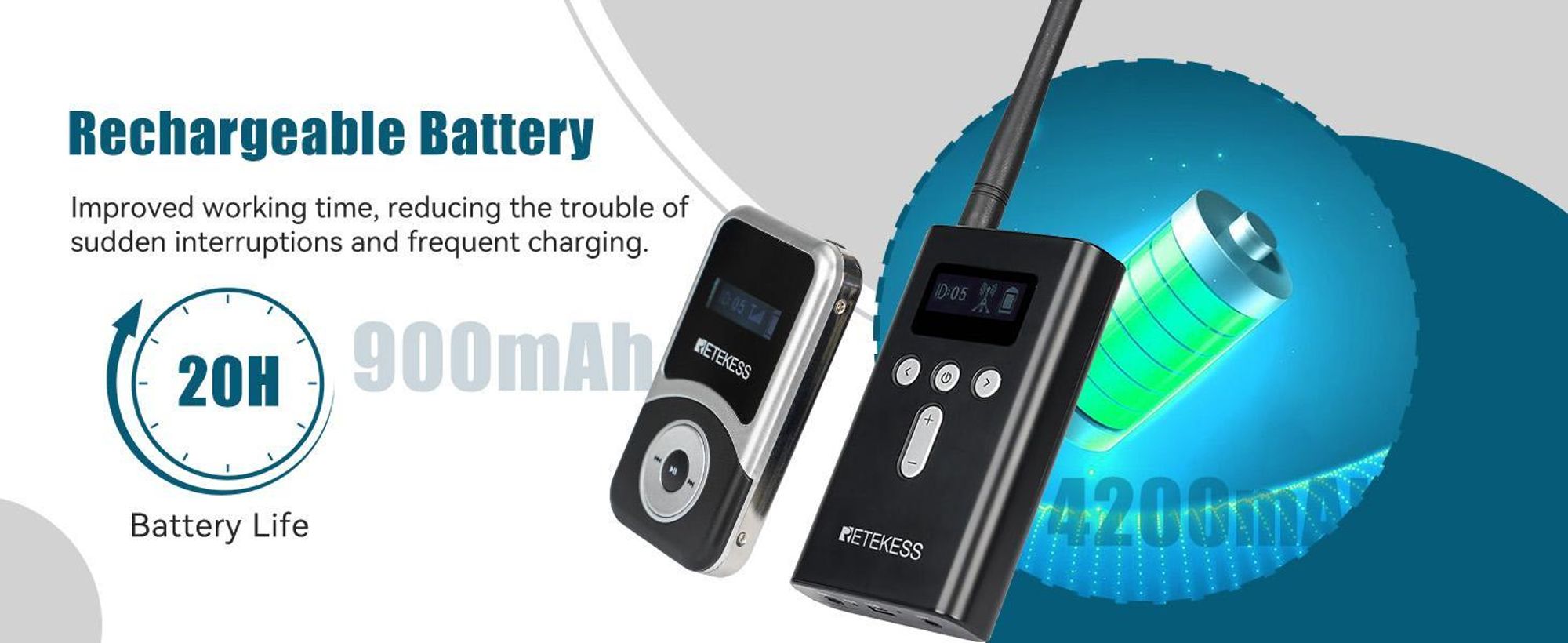 Průvodcovský systém Retekess T130S, 100M audio průvodce, 49 kanálů, D-sluchátka, bezdrátový průvodcovský systém pro turistiku, prohlídky továren