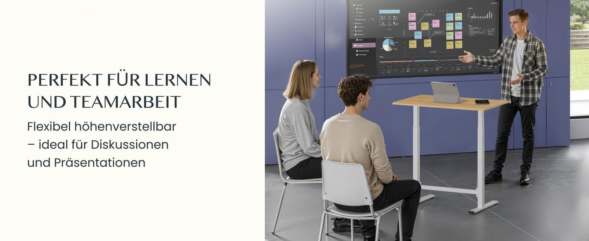 FLEXISPOT Gasfeder Höhenverstellbarer Schreibtisch 100×60 cm – stufenlos manuell verstellbar, Steh-Sitz-Tisch ohne Strom, mobil mit Rollen (Ahorn)