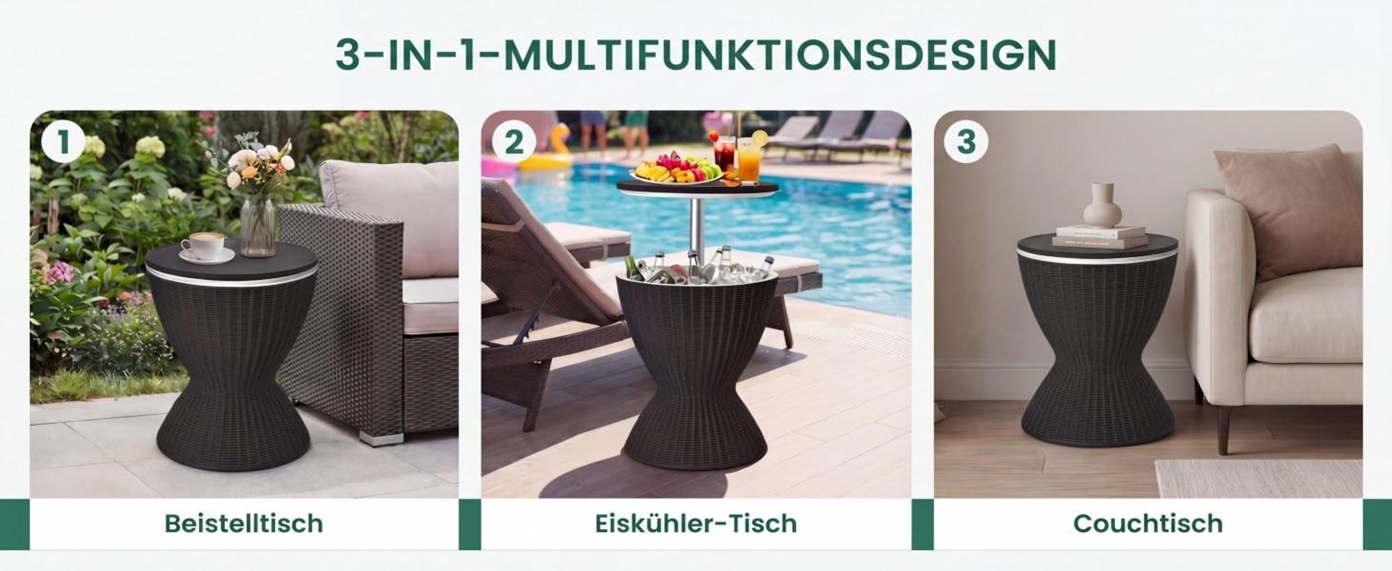 COSTWAY 3 in 1 Cool Bar, Beistelltisch, 30L Outdoor Bier- & Weinkühler, Getränkekühler mit Abflussloch, für Terrasse, Party, Poolbereiche, Grau