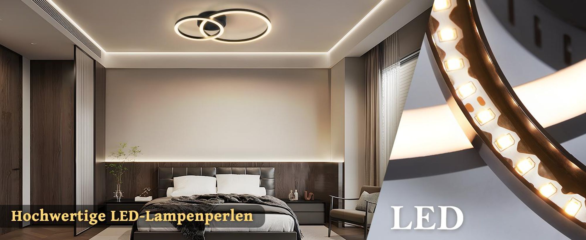 ZMH Plafondlamp keuken LED, plafondlamp woonkamer - 23W keukenlamp, 3000K warm wit, woonkamerlamp, modern, slaapkamerlamp, 2-ringen design, plafondverlichting voor slaapkamer, hal, kantoor, balkon