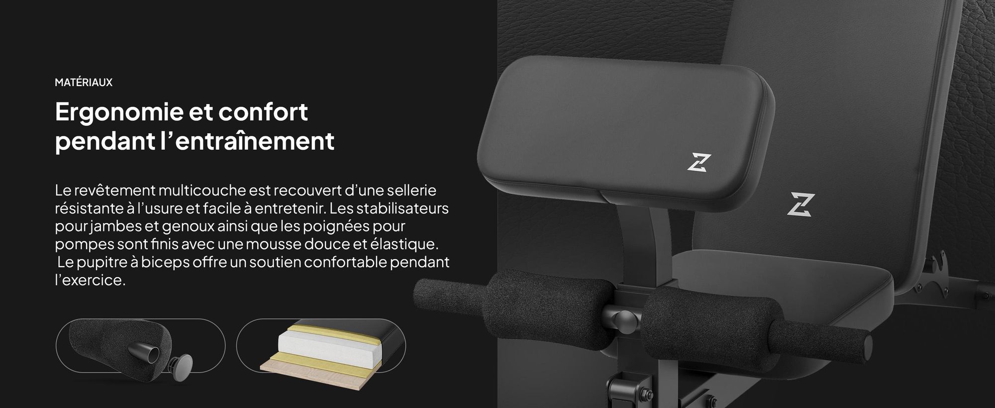 Zipro Volume Banc d'entraînement multifonctionnel avec presse à jambes et banc de curl pour biceps pour l'entraînement de tout le corps, banc réglable, noir, capacité de charge 230 kg