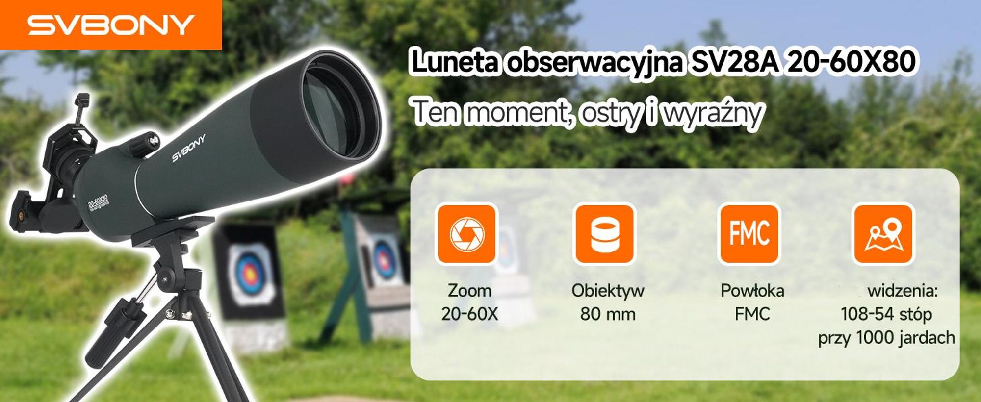 Svbony SV28 Lunety obserwacyjne, 20-60x80 mm, lornetka BAK4 ze statywem, uniwersalny adapter do smartfona dla fotografów przyrody w plenerze