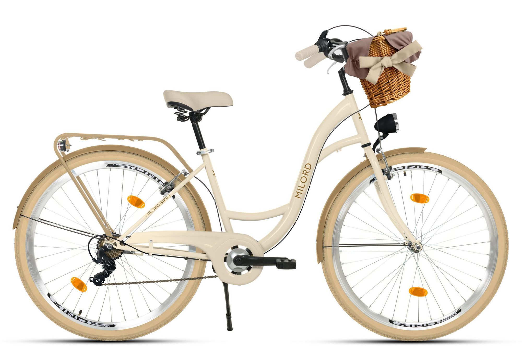 Milord Komfort Fahrrad Mit Weidenkorb Damenfahrrad, 26 Zoll, Braun, 7-Gang Shimano