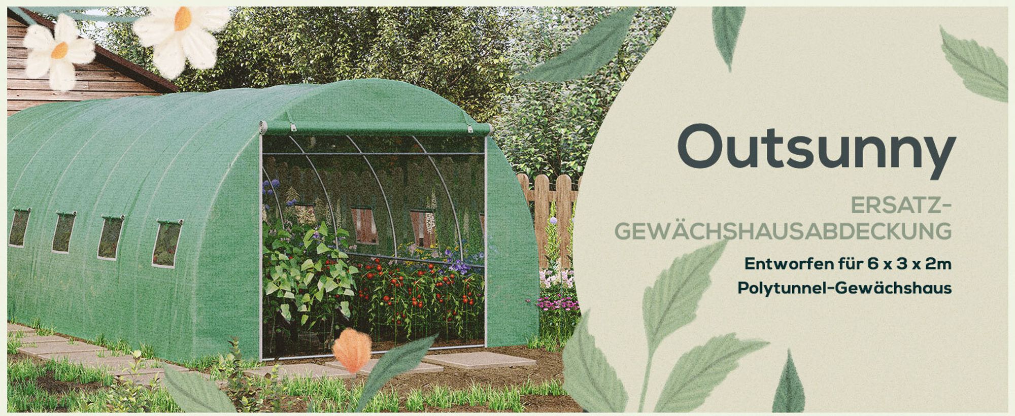 Outsunny Polyethylenfolie 6x3x2m Ersatzfolie mit 12 Fenster für Folientunnel
