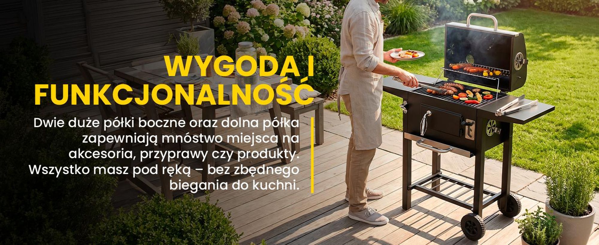 Wygodny przenośny grill węglowy na kółkach z pokrywą i żeliwnym rusztem i termometrem