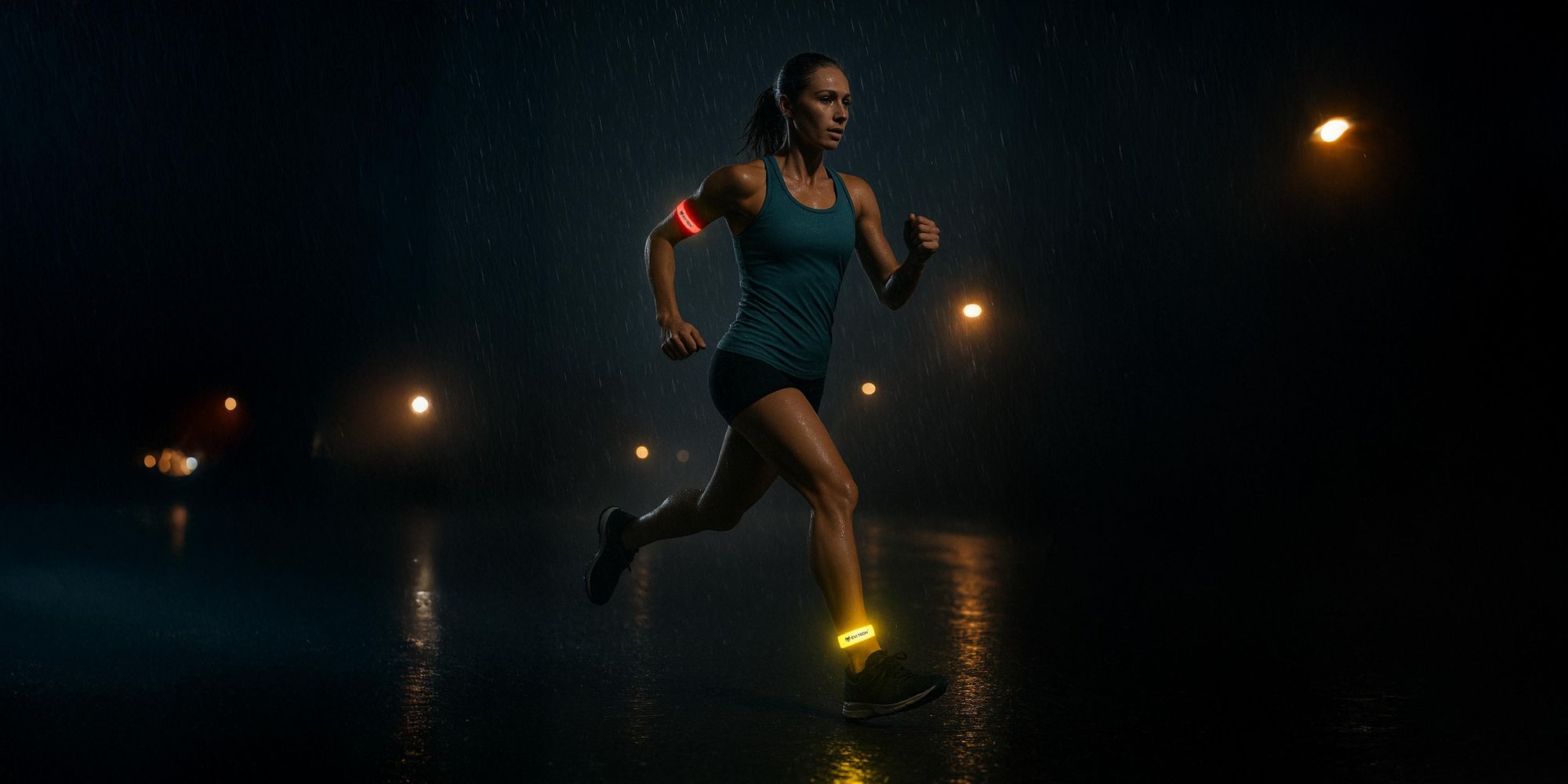 LED Leuchtarmband 2er Set (Gelb & Rot), Wasserdichtes Reflektorband für Laufen & Fahrrad, Sicherheitslicht mit Batterien, EVI TECH ActiveGlow