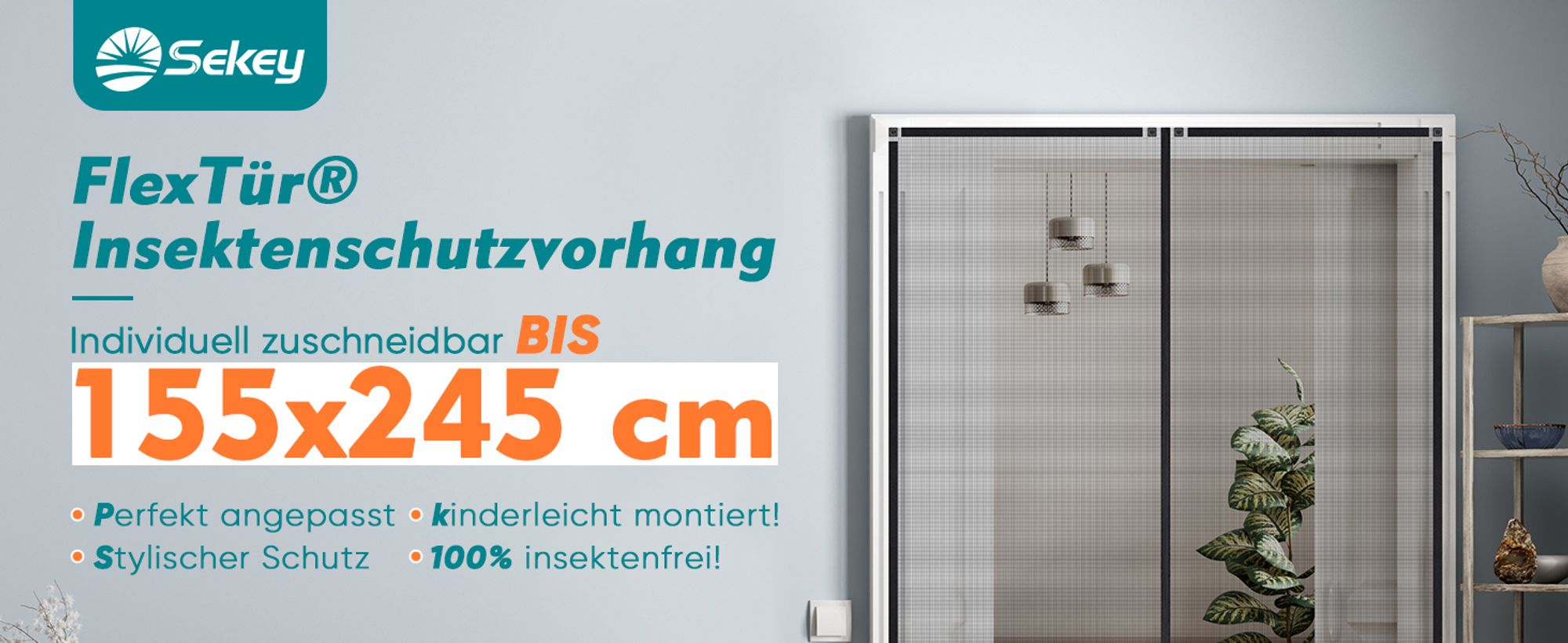 Magnetisches Fliegengitter für Türen 155x245cm, Schwarz, 100% Insektenschutz, Zuschneidbar, Klettverschluss, Einfach Montage ohne Bohren