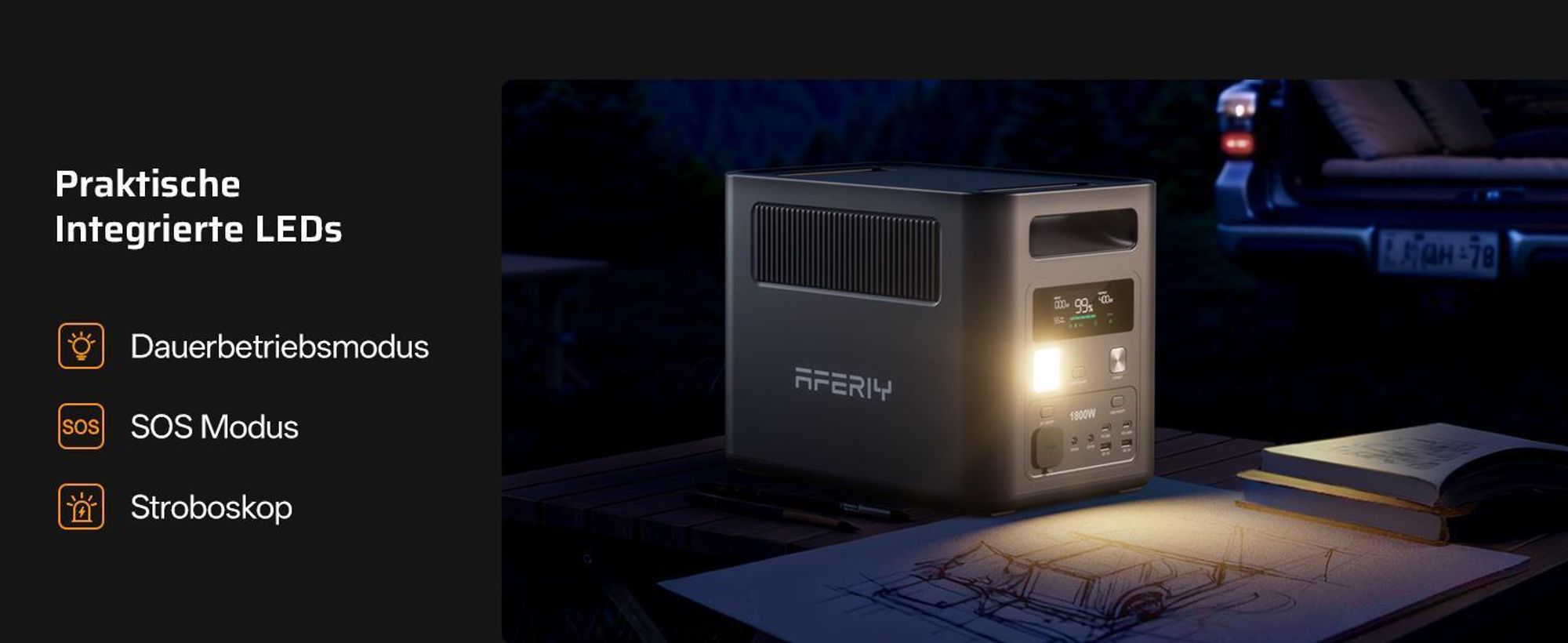 AFERIY Solární Generátor 1800W 1024Wh + 400W Panel pro Kempování