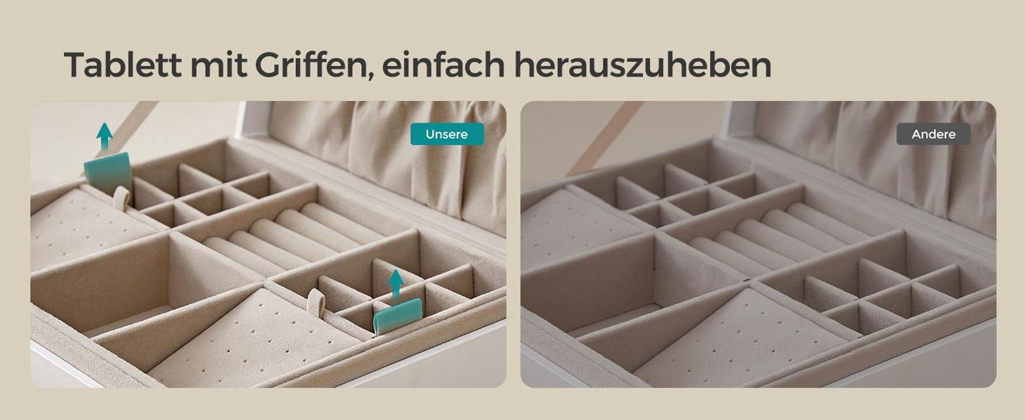 SONGMICS Schmuckkästchen, Schmuckkasten 2 Ebenen, herausnehmbares Schmucktablett