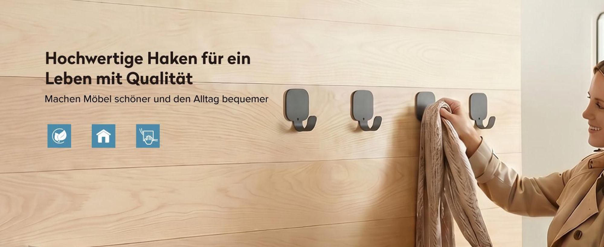 doporro Klebehaken extra stark aus Aluminium, Haken selbstklebend, Wandhaken ohne Bohren, Handtuchhaken für Bad und Küche, 4 Stück, Grau, Stalo-15