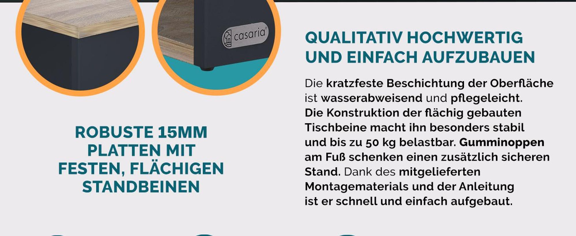 CASARIA Couchtisch mit Stauraum Holz-Grau