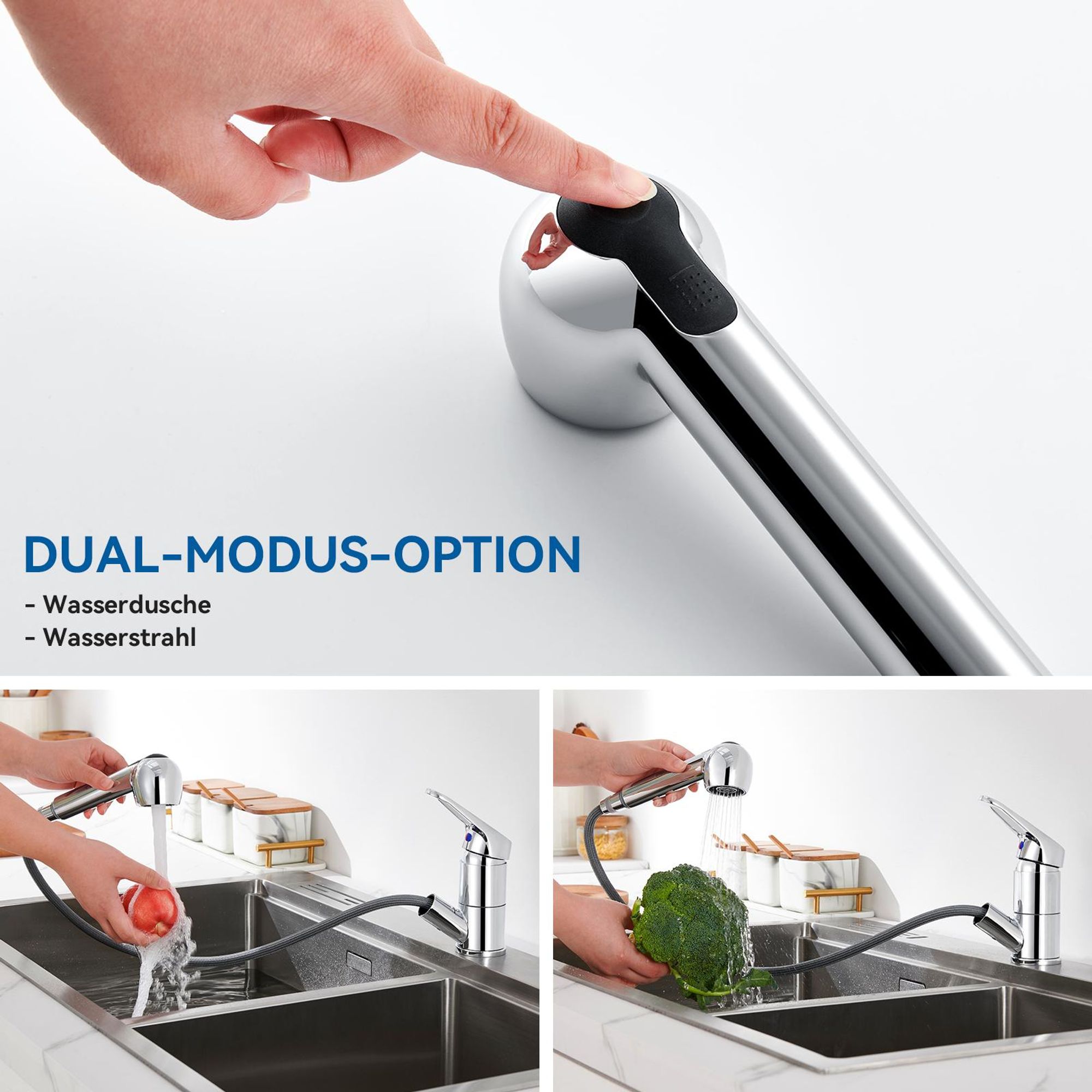 Ausziehbar Wasserhahn mit 2 Strahlarten und 360° Drehung für mehr Flexibilität, Auralum Wasserhahn Küchenarmatur, Spültischarmatur, Chrom