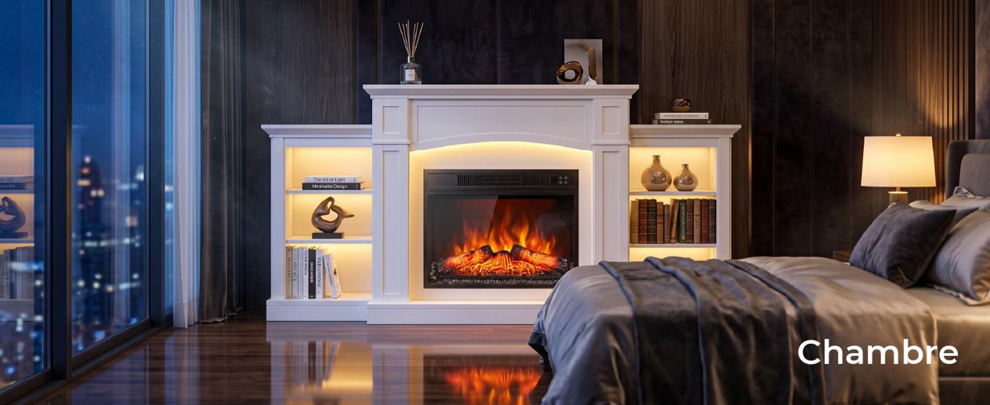 LEADZM Kamin mit LED-Flammen, Elektro Kamin mit Heizung, 1800W Elektrischer Kamin, Sparsamer Kamin Elektrisch, Wandkamin mit Fernbedienung & Timer, Elektrische Kamine mit MDF-Gehäuse,182×30×88cm