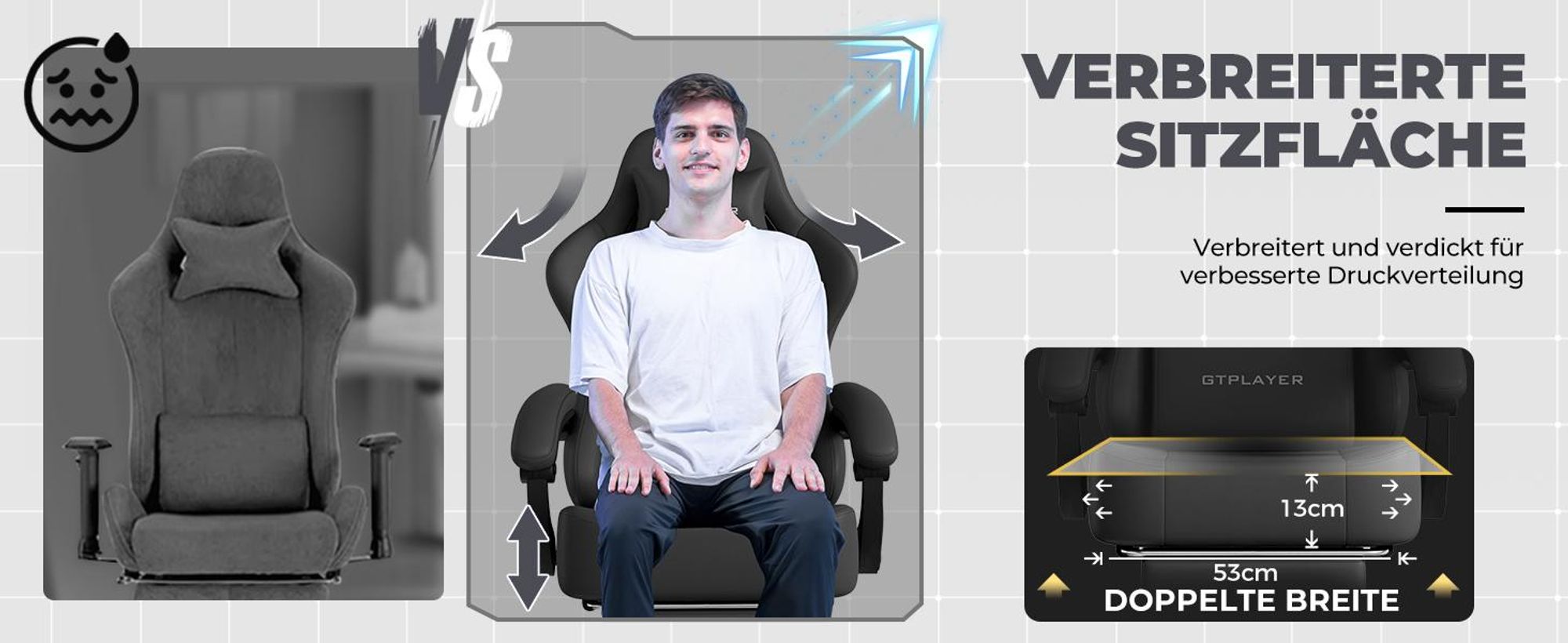 GTPLAYER Gaming Stuhl Ergonomischer Gaming Sessel Schreibtischstuhl Bürostuhl mit Kunstleder Federsitzkissen, Verbindungsarmlehnen, mit Fußstütze