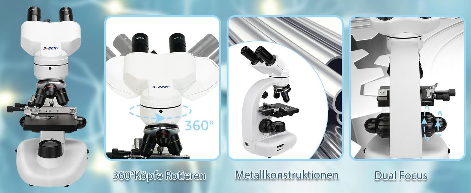 Svbony SV605 Mikroskop, 80x-1600x Binokulares Mikroskop, Dual LED Ilumination, für Studenten, -Unterricht, Schülerlabor, Experiment