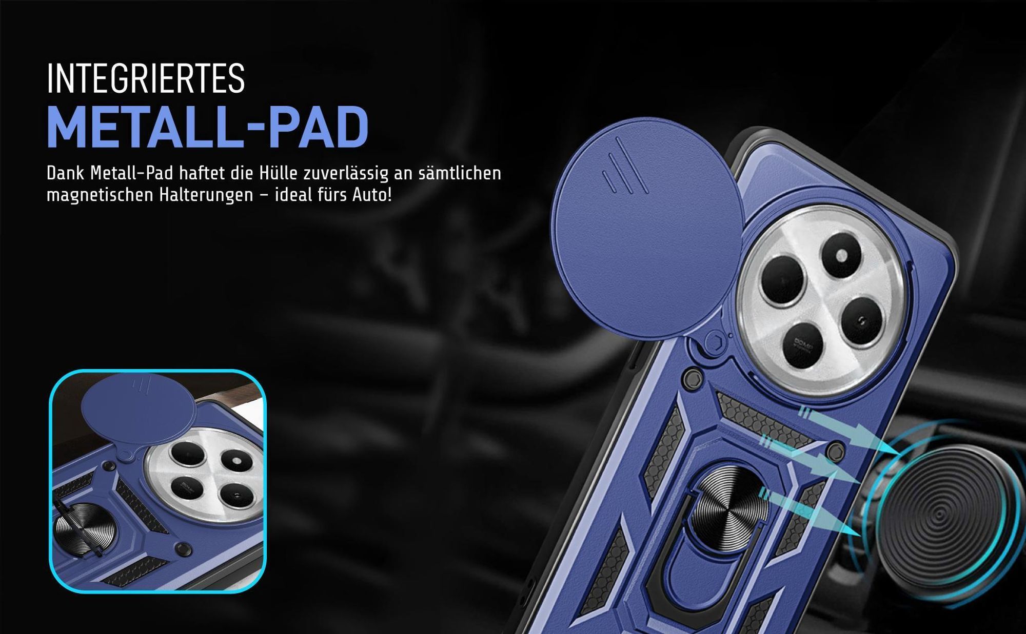 Bumper für Xiaomi Redmi 14C in Blau mit Metallplatte