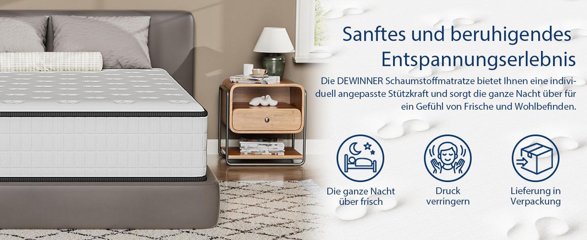 DEWINNER Matratze, 90 x 190, Schaumstoff 30 cm und Memory-Schaum-Matratze, perfekte Unterstützung, hohe Widerstandsfähigkeit, ultra-atmungsaktiv