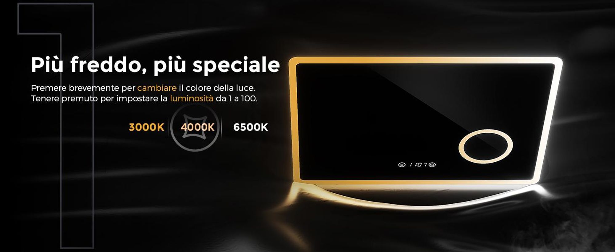 EMKE Specchio da bagno con ingrandimento 3X Interruttore a sfioramento 3 colori di luce Dimmerabile Orologio antiappannamento 80X60cm