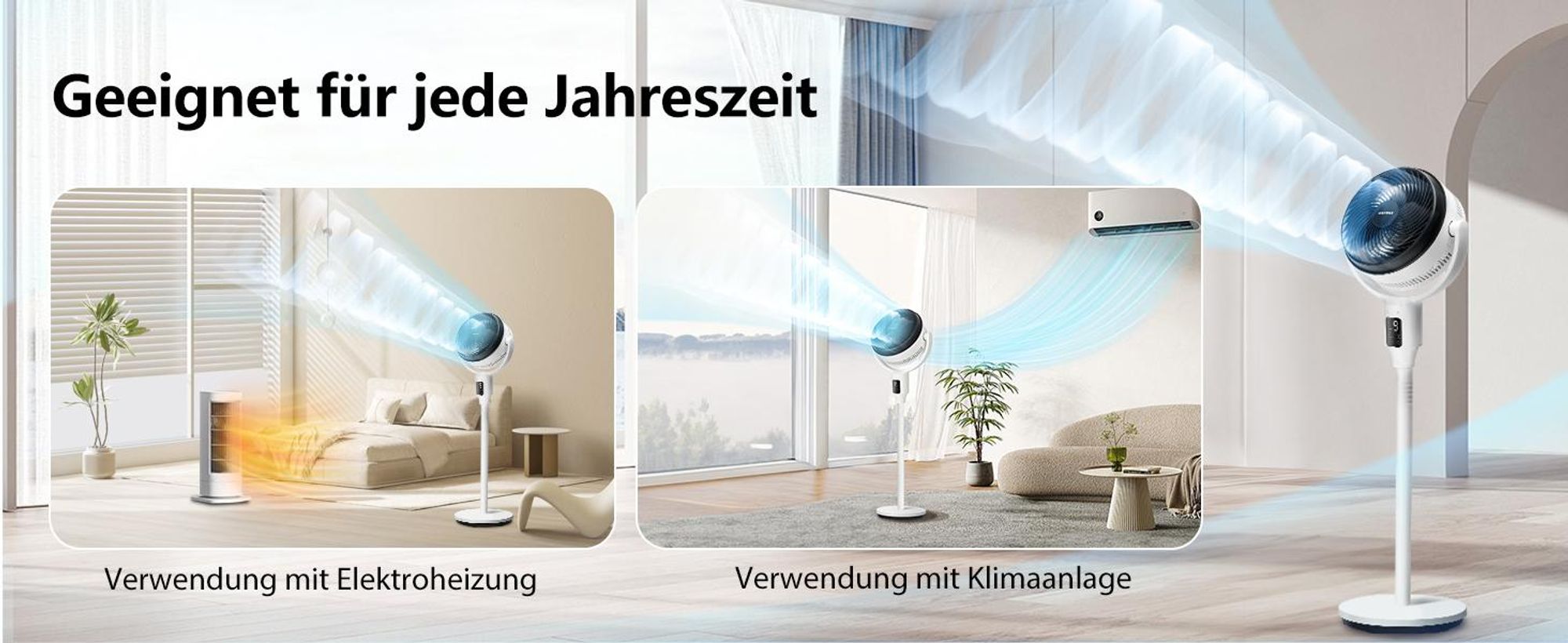 Aigostar 23dB Leiser Standventilator, 135° Oszillierend, Fernbedienung, 9 Stufen, 9H Timer, Aroma+Filter, Höhenverstellbar, Weiß
