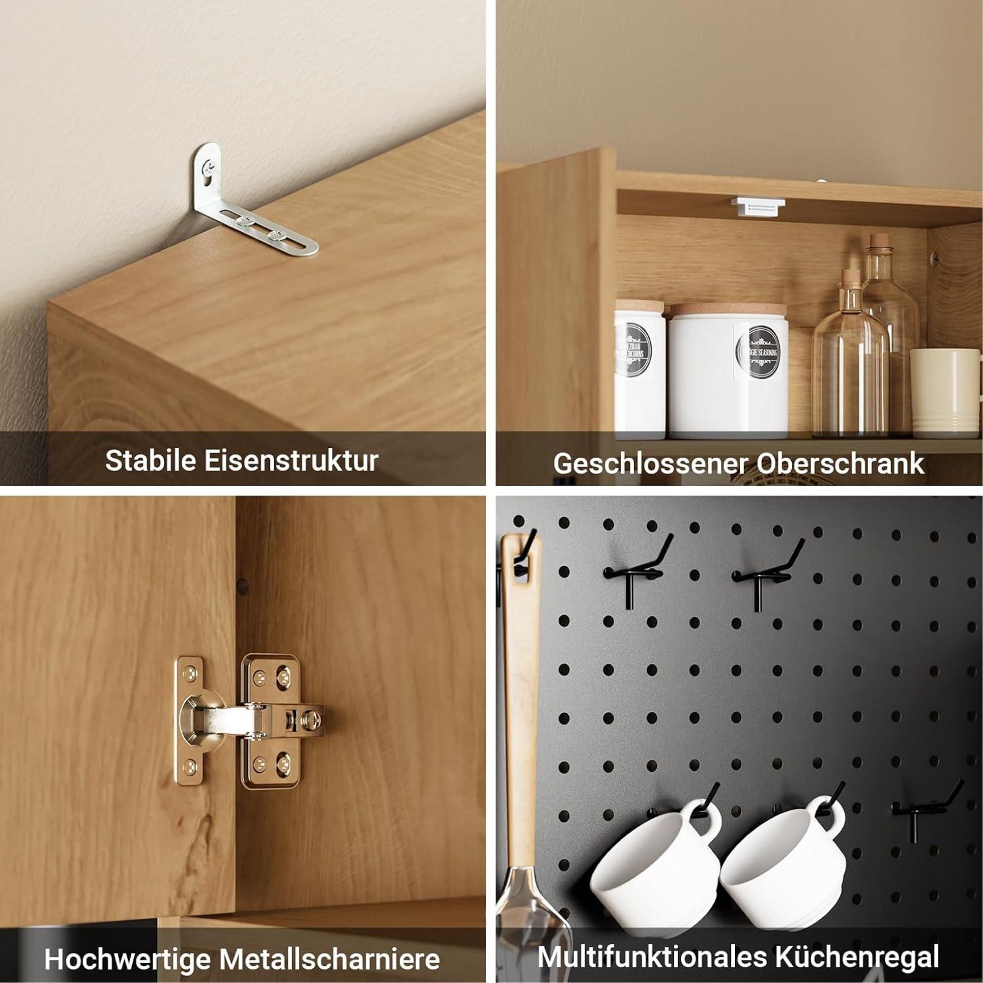 SoBuy Küchenschrank Hochschrank mit Mikrowellenfach, Steckdose & 2 USB-Anschlüssen Buffetschrank mit Sensorleuchte & viel Stauraum für Küche FSB98-E-N