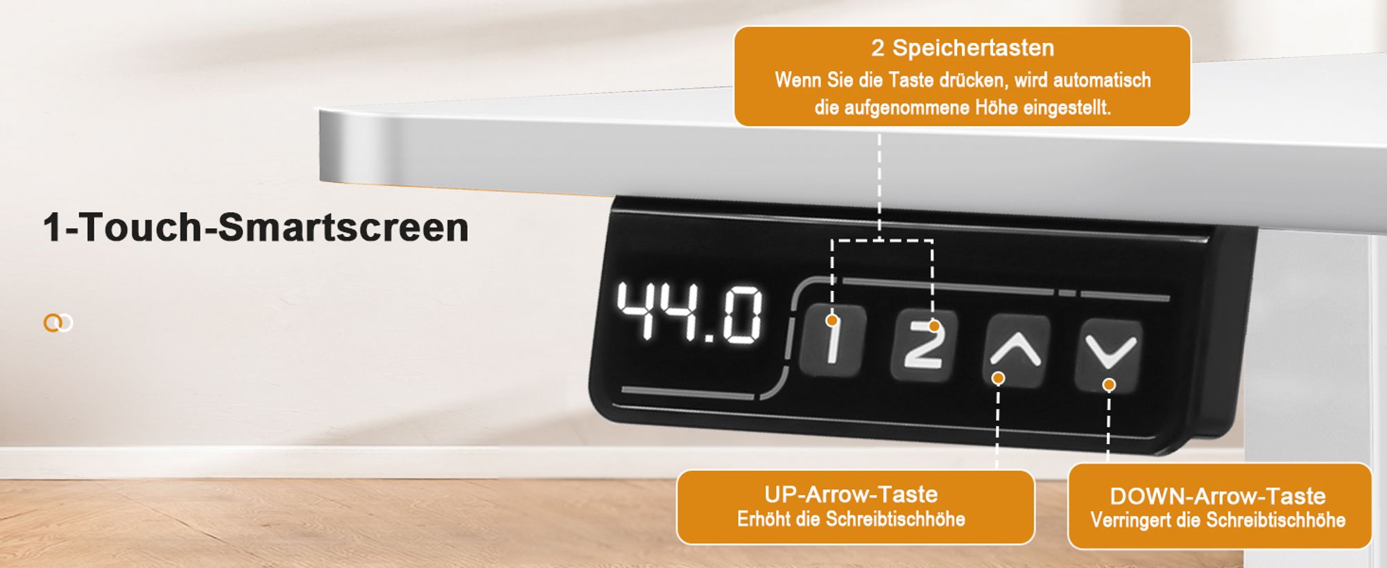 COMHOMA Schreibtisch Höhenverstellbarer Computertisch elektrisch, stufenlos, mit Steckdose und Haken