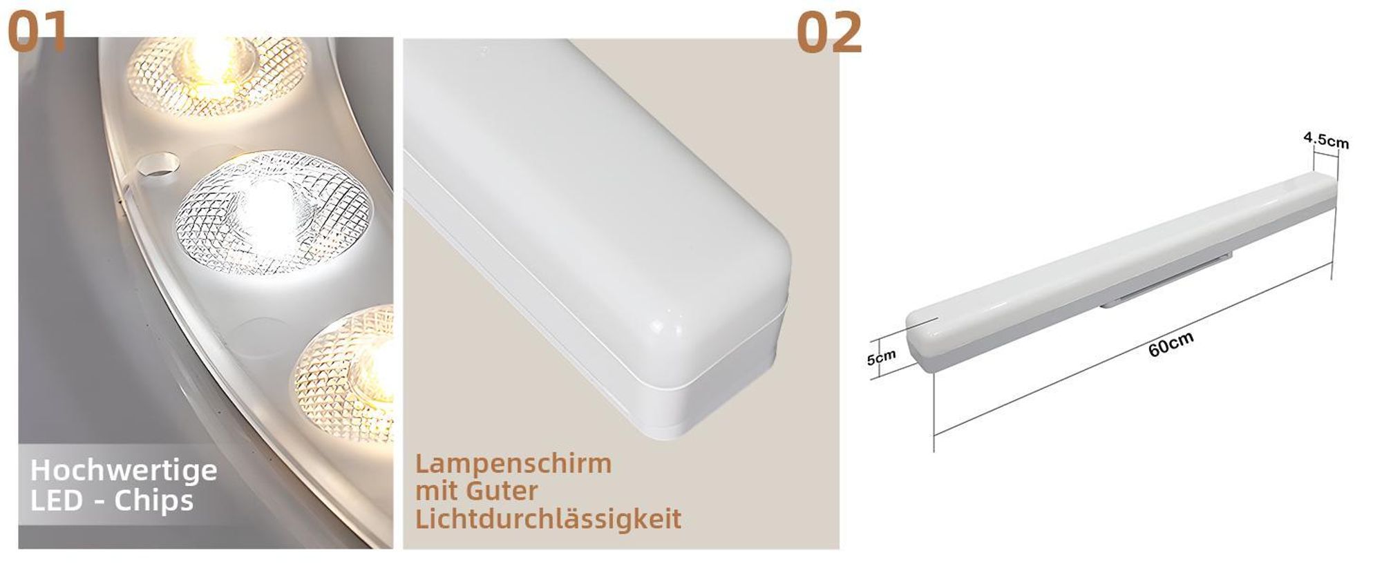 ZMH Deckenleuchte LED Beleuchtung Weiß Kunststoff IP20 Moderner Augenschutz Staubdicht Unterbauleuchte Schranklicht Garage Werkstatt Arbeitszimmer
