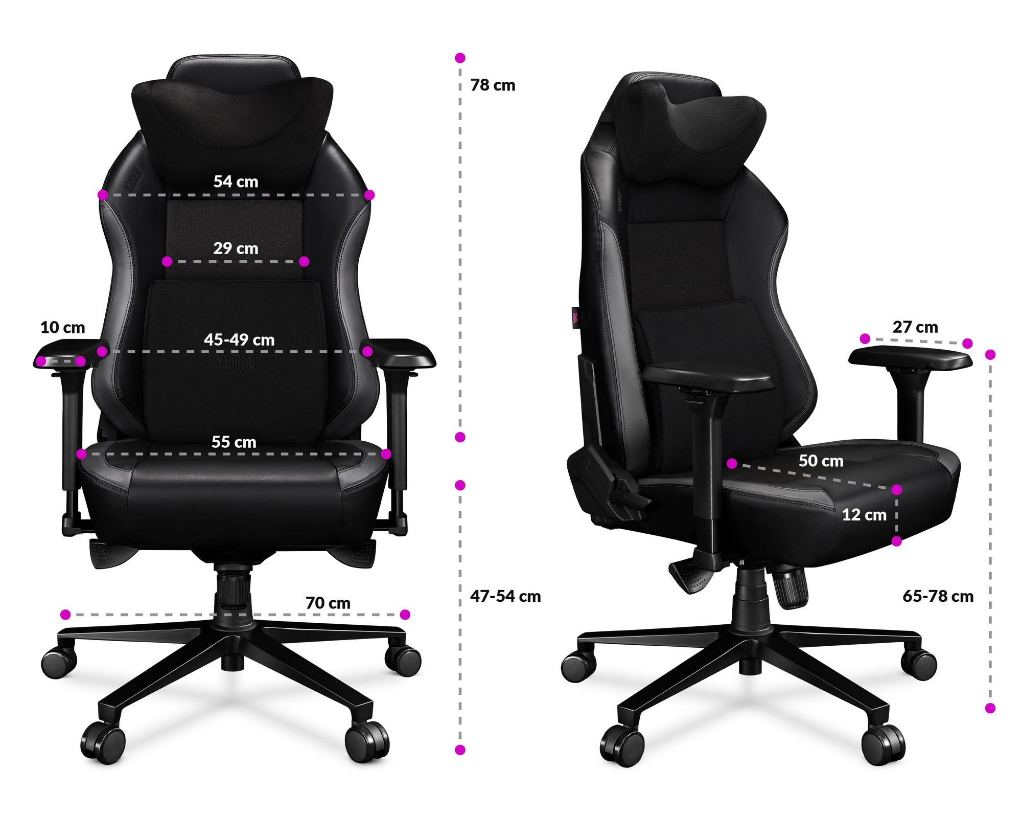 Infografika s rozmermi kancelárskej stoličky