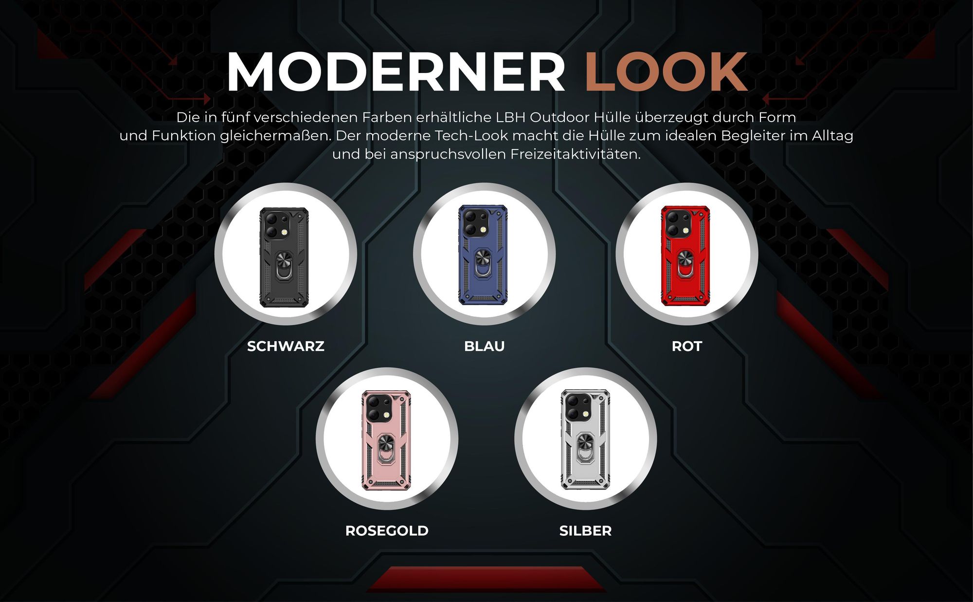 Armorhüllen in Schwarz, Blau, Rot, Rosegold und Silber für Xiaomi Redmi Note 13