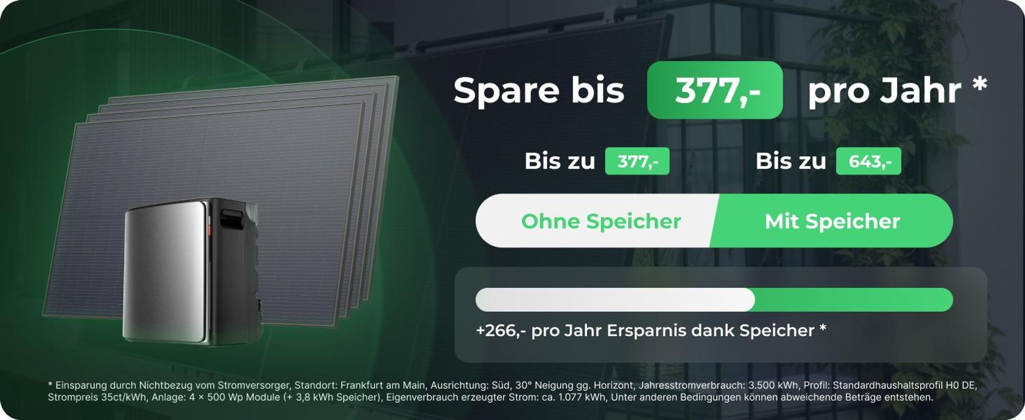 Solarway®️ 2000Wp / 800W Balkonkraftwerk mit 3,2 kWh Speicher komplett Steckdose - 3,2 kWh Anker Solix 2 PRO Speicher