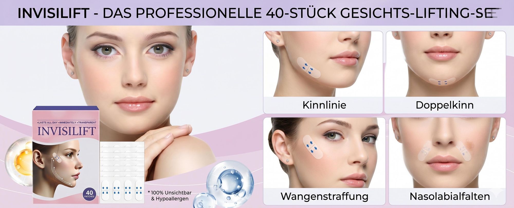 40er Set Lifting Gesichtstape, Gesichtstraffungsband für Gesichtslifting und Konturierung - INVISILIFT