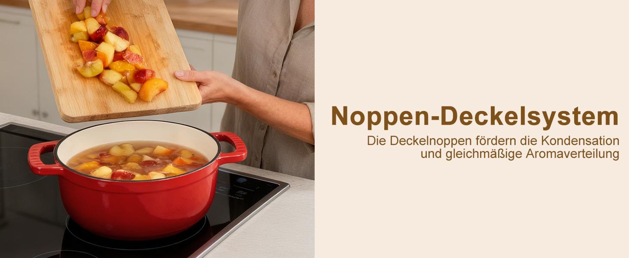 FCH Gusseisen Topf 26cm - 6QT-5.5L Emaille Bräter mit Deckel backofengeeignet - für Küche Backen Schmoren Braten (Rot)