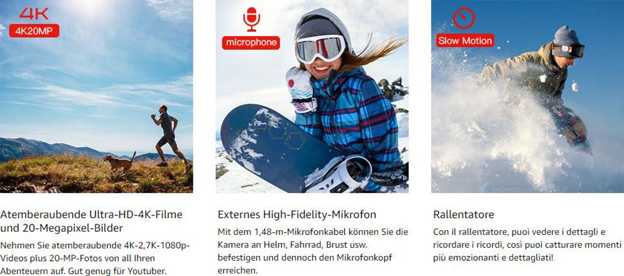 4K Action cam 20MP WiFi Sports Kamera Ultra HD Unterwasserkamera 40m 170 ° Weitwinkel 2.4G Fernbedienung Zeitraffer mit 2 Stk Akkus & 32 GB SD Karte