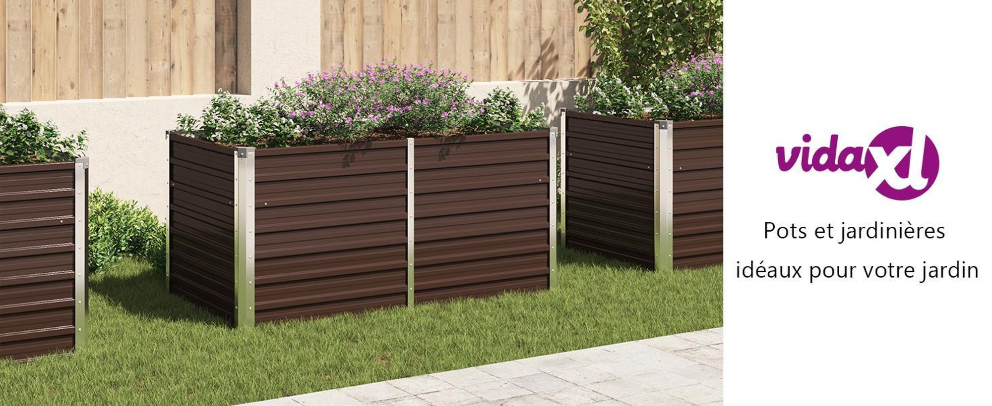 vidaXL Lit surélevé Marron 160 x 80 x 77 cm Acier galvanisé