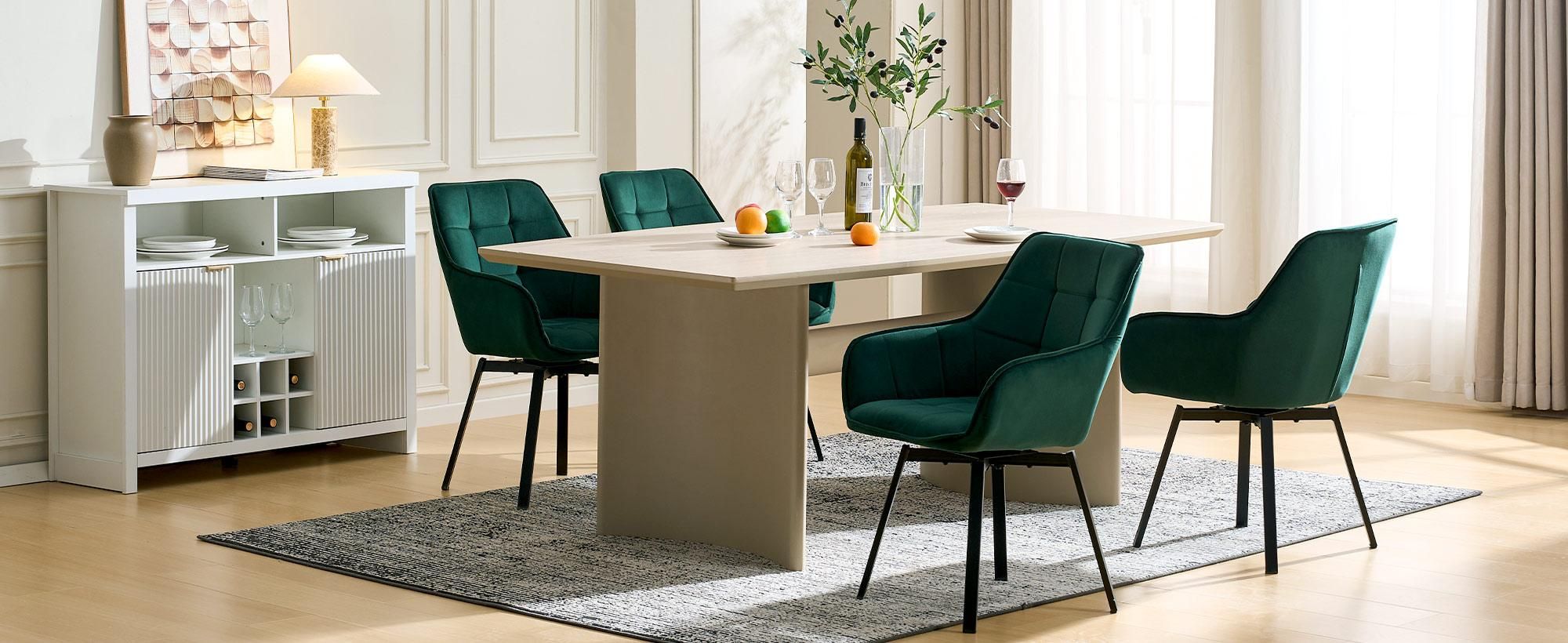 CLIPOP Esszimmerstühle 2er Set, Samt Drehbar stuhle mit Armlehnen, Grün